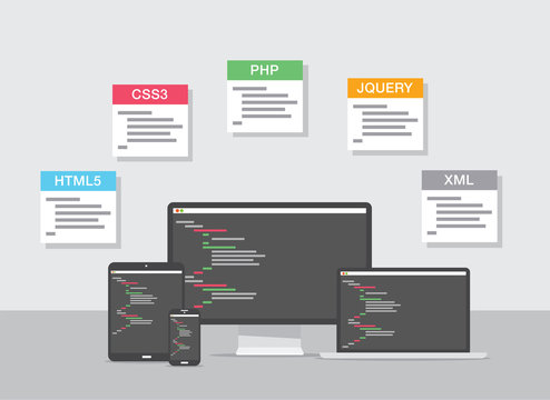 Flat web development design vector coding concept