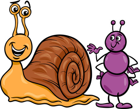 ant and snail cartoon illustration