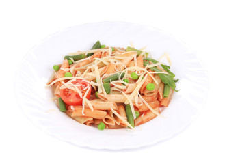 Pasta with tomato sauce and vegetables.