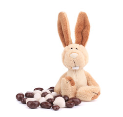 Fluffy easter rabbit with bonbons.