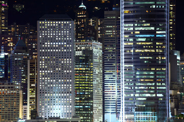 Central business district in Hong Kong at night
