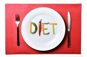 diet written with vegetables in healthy nutrition concept - obrazy, fototapety, plakaty