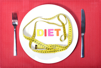 measure tape as meal on dish in diet concept