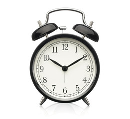 Close up of alarm clock isolated on white background