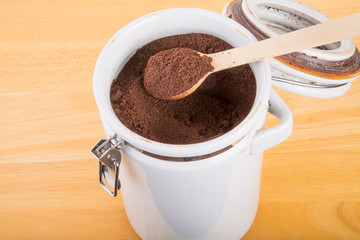 Ground Coffee in a Ceramic Canister