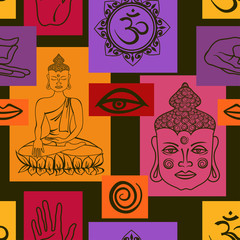 Seamless pattern of Buddhism signs