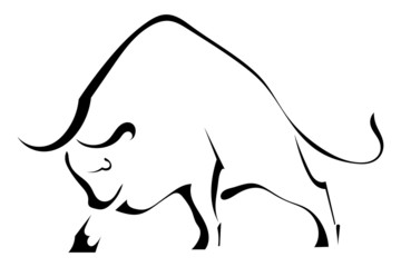 Black silhouette of a strong wild bull