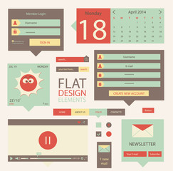 Set of flat web elements, icons and buttons