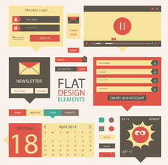 Set of flat web elements, icons and buttons