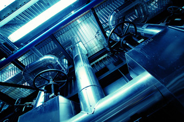 Naklejka premium Industrial zone, Steel pipelines and equipment
