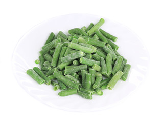 Group of frozen french beans.