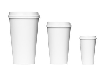 Blank coffee cups isolated on a white background. Takeaway coffe