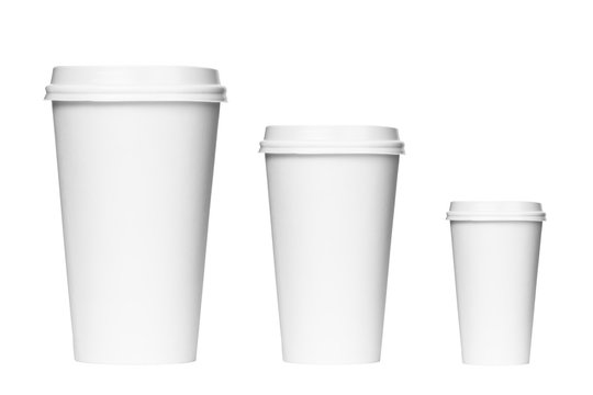 Blank coffee cups isolated on a white background. Takeaway coffe