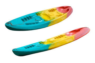 Colourful kayaks isolated on a white background. Empty canoe iso