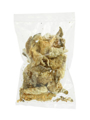 Crispy fried salmon skin in bag (with clipping path)