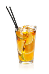 Glass of ice tea with lemon and lime