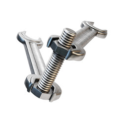 Two wrenches, nut and bolt isolated. Concept idea of teamwork