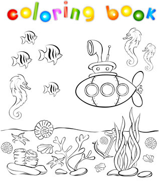 Coloring book with submarine