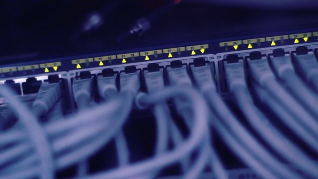 server rack w blinking hub devices