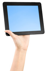Hand holding a tablet