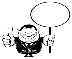 Cartoon retro businessman with blank sign.Vector EPS8