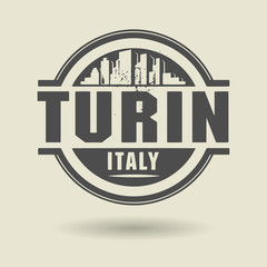 Stamp or label with text Turin, Italy inside, vector