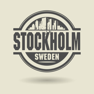 Stamp or label with text Stockholm, Sweden inside