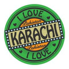 Grunge color stamp with text I Love Karachi inside, vector