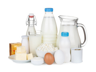 Dairy products assortment isolated on white background