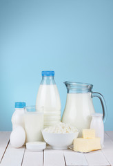 Obraz na płótnie Canvas Dairy products assortment on wooden table