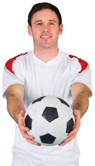 Smiling football fan in white