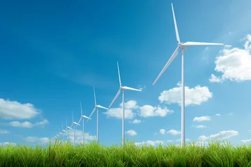 Papier Peint photo autocollant Moulins wind turbine with grass and blue sky