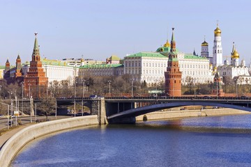 Moscow Kremlin and a large stone bridge, Russia
