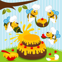 Fototapeta na wymiar bees chefs prepare cake - vector illustration