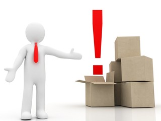 3d people,  cardboard box