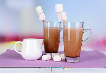 Hot chocolate with marshmallows, on light background