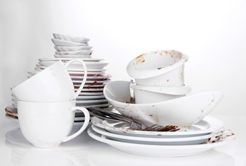Dirty dishes isolated on white