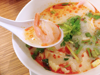 tom yum kung , thai spicy soup with shrimp and herb , thai food