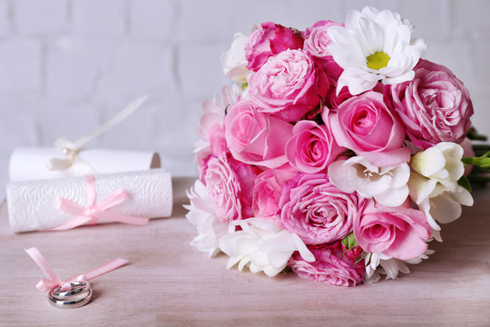 Beautiful wedding still life with bouquet