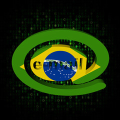 e-mail address AT symbol with Brazil flag on hex illustration
