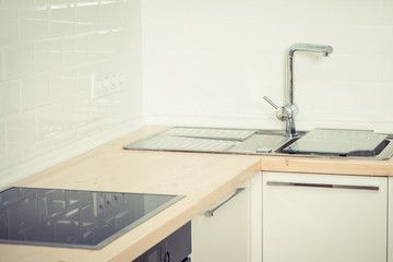 contemporary white kitchen interior. close up