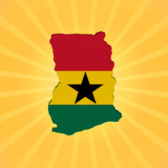 Ghana map flag on sunburst illustration
