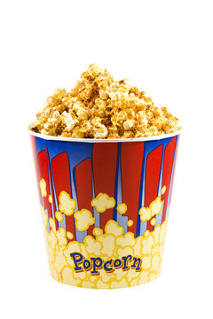 popcorn in a cardboard bucket theater,