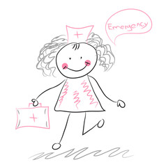 Cute doctor running hand-drawn vector illustration