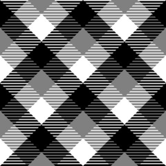 Checkered gingham fabric seamless pattern in black white grey