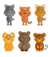Wild and domestic animal icons set
