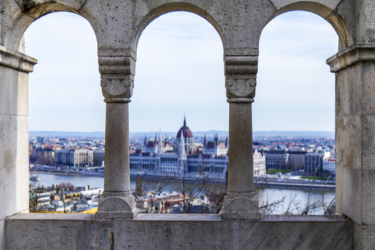 Budapest, Hungary. View of the Danube and of the Hungarian Parli