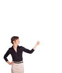 Young lady gesturing with copy space