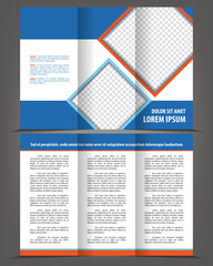 Vector empty trifold brochure template blue design