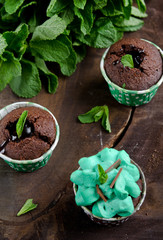 Chocolate muffins with mint cream